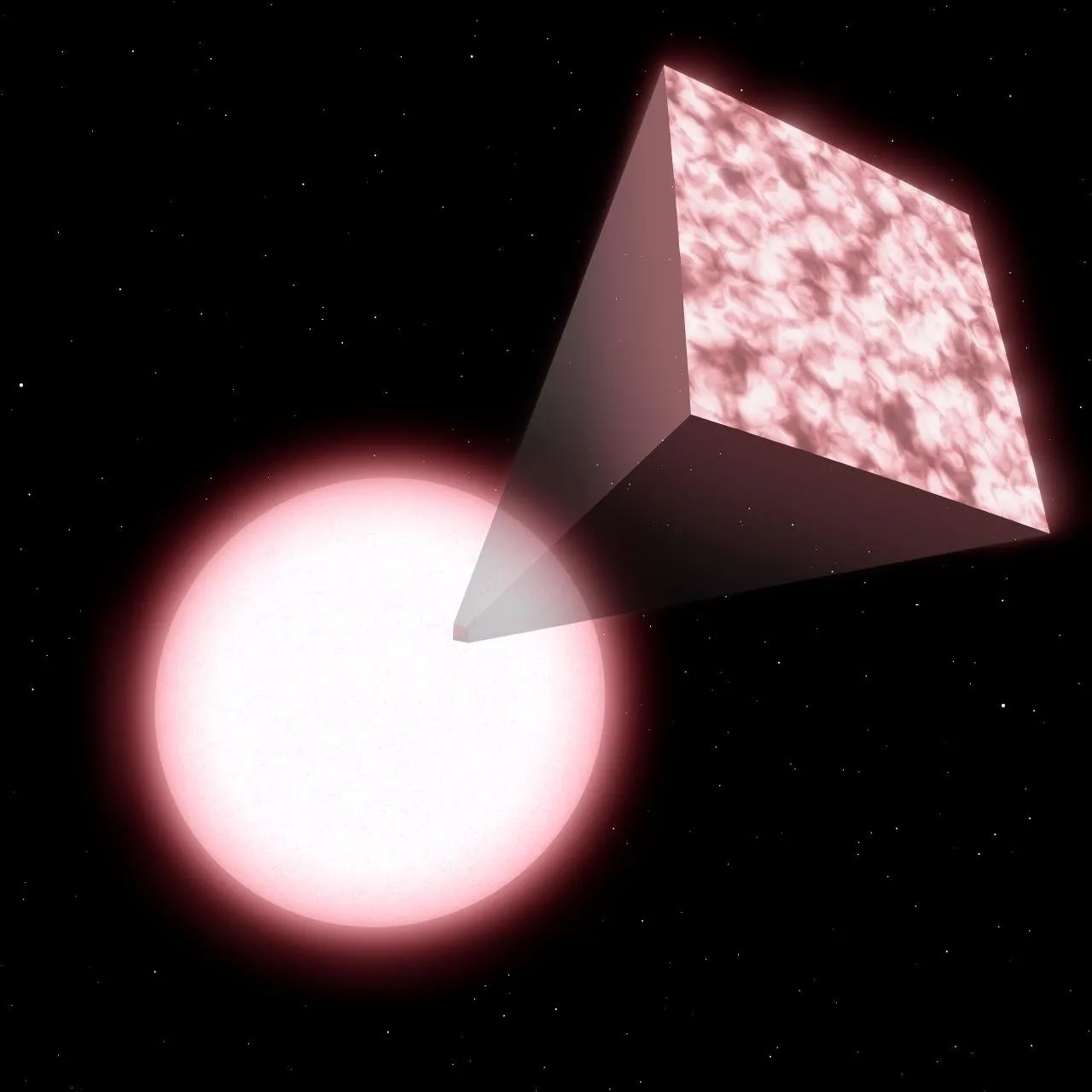 Ilustración de una estrella de brillo rosado con un cubo que muestra la textura de su superficie